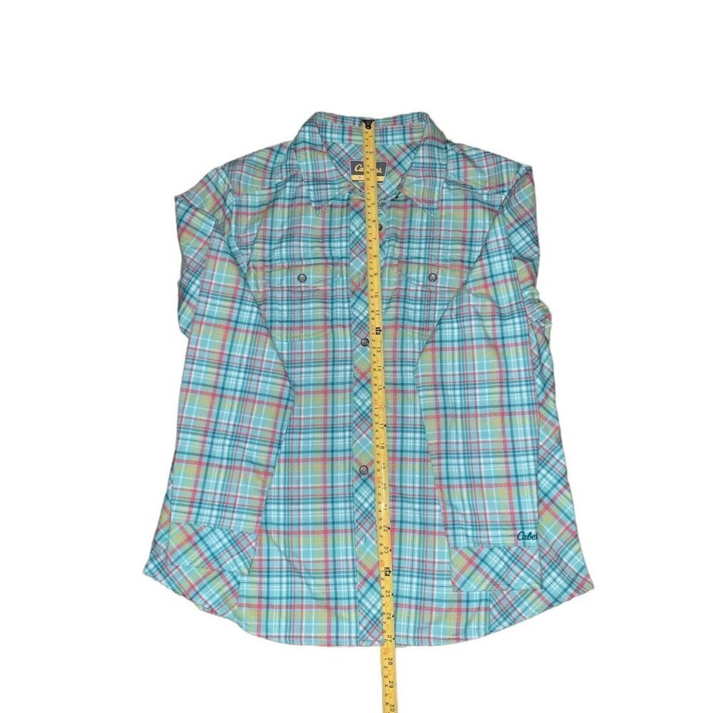 Cabelas Shirt Womens M Aqua Red Yellow Plaid  Long Sleeve Button Up Outdoor Nice - Picture 5 of 8